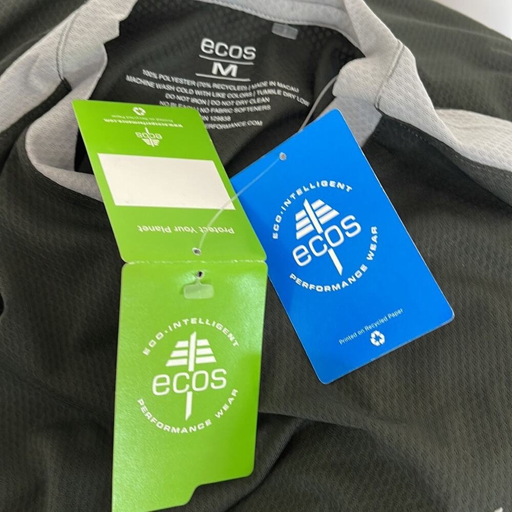 ecos Performance Wear Short Sleeve V-Neck  T-Shirt Black Gray  Size S M NWT - Picture 9 of 11